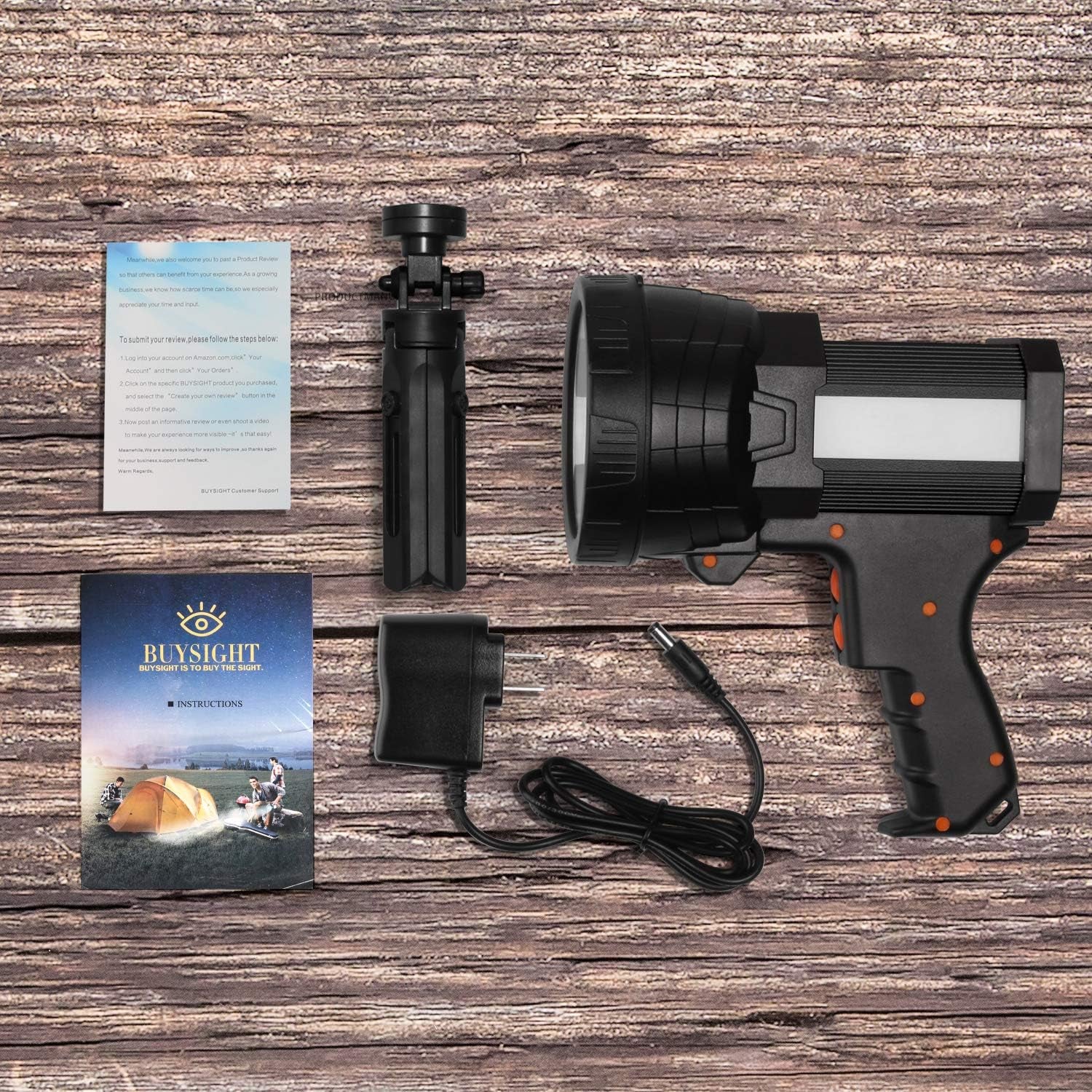BUYSIGHT Rechargeable Spotlight,Spot Lights Hand Held Large Flashlight 1000,000 Lumens Handheld Spotlight Lightweight and Super Bright Flashlight (Aluminium_Alloy Black)