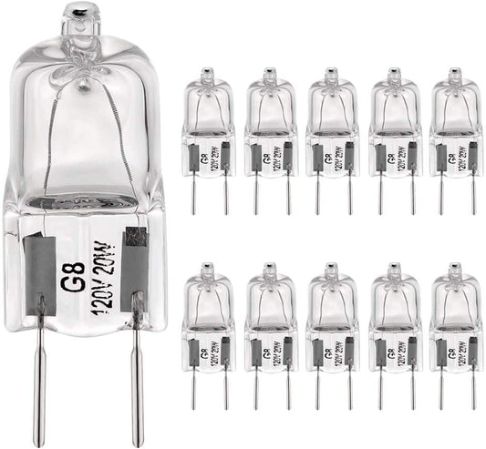 G8 Light Bulbs 20Watt 120Volt Halogen Light Bulb G8 Base Bi-Pin Shorter 1-3/8" (1.38") Length 20W T4 JCD Warm White under Cabinet Puck Lighting Replacements,10Pack