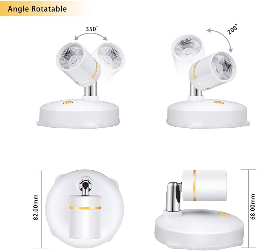 LEASTYLE Spot Lights Battery Operated Picture Lights Mini Accent Lights Indoor Dimmable LED Spotlight with Remote Stick on Anywhere Rotatable Wall Light(2 Pack)