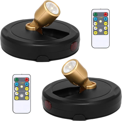 Spotlight Battery Powered, Wireless Picture Light, Accent Spot Light for Indoor Plant Tree, Display LED Puck Lights with Remote and Timer, Stick Uplighting for Photo Painting Dartboard Wall Decor Art