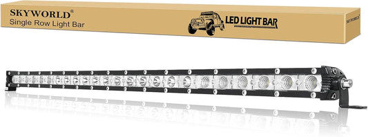 SKYWORLD 25 Inch 120W Single Row LED Light Bar Low Profile Ultra Thin Slim Mini Spot Flood Combo Beam off Road Driving Lights Led Fog Lights Boat Lighting ATV SUV UTV Truck