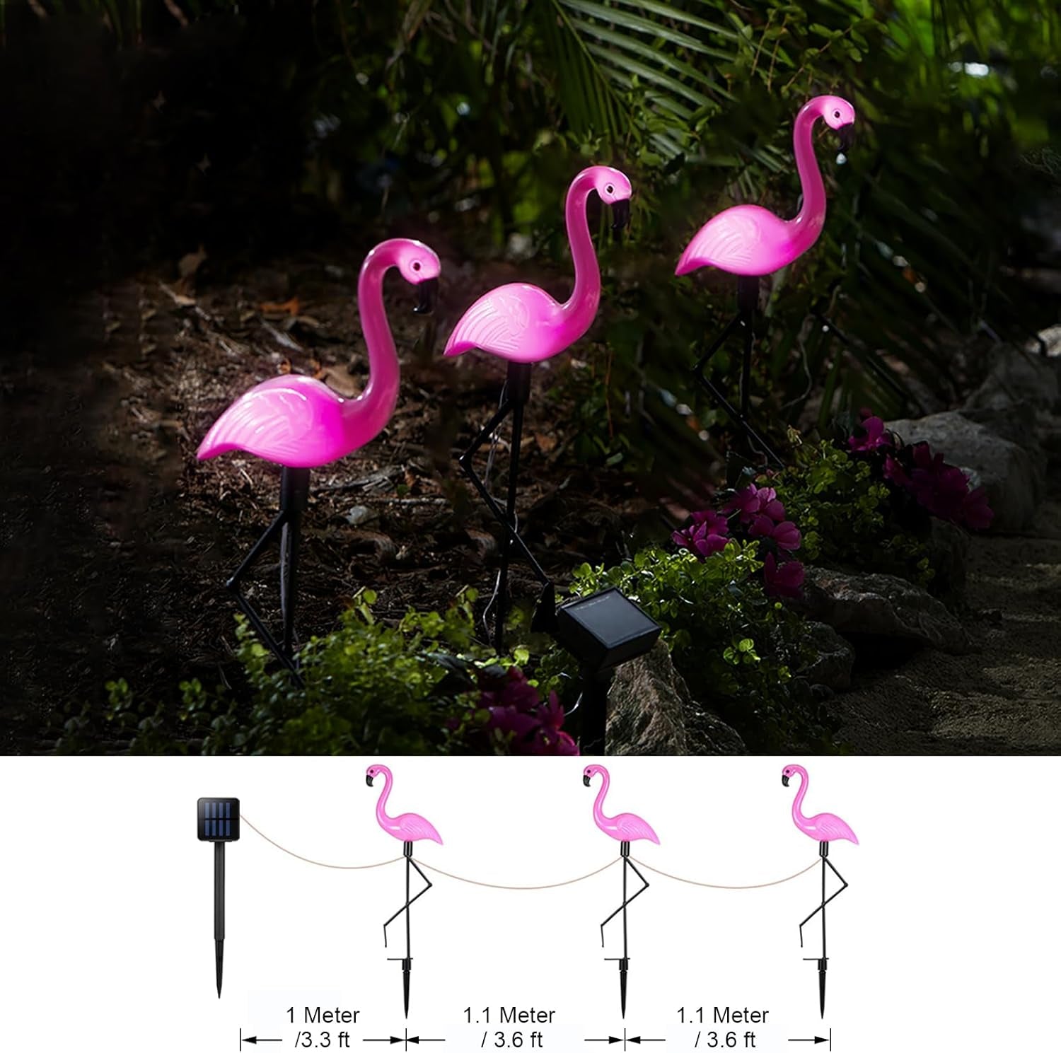 Solar Flamingo Light 3 Pcs, Waterproof Solar Garden Lights Outdoor Decor, Pink Flamingo Garden Decor, Birthday Christmas New Home Gift, for Yard Lawn Walkway Pathway