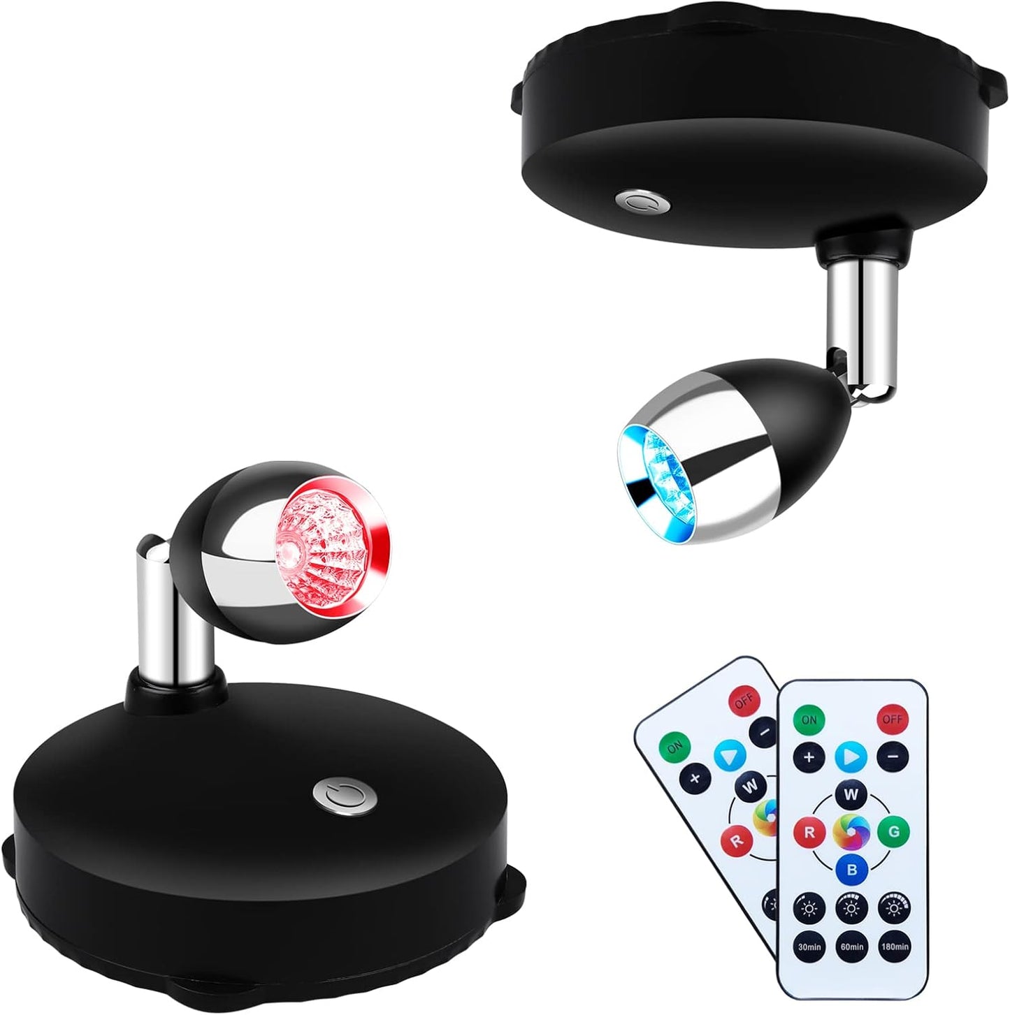 LEASTYLE Spot Lights Battery Operated Picture Lights Mini Accent Lights Indoor Dimmable LED Spotlight with Remote Stick on Anywhere Rotatable Wall Light(2 Pack)
