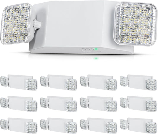 VEVOR 12 Pack Commercial Emergency Light, 3W, White LED Emergency Exit Lighting Fixtures with 180 Minutes Backup Battery Adjustable 2 LED Square Head, Ceiling or Wall Mount for Business Power Outages
