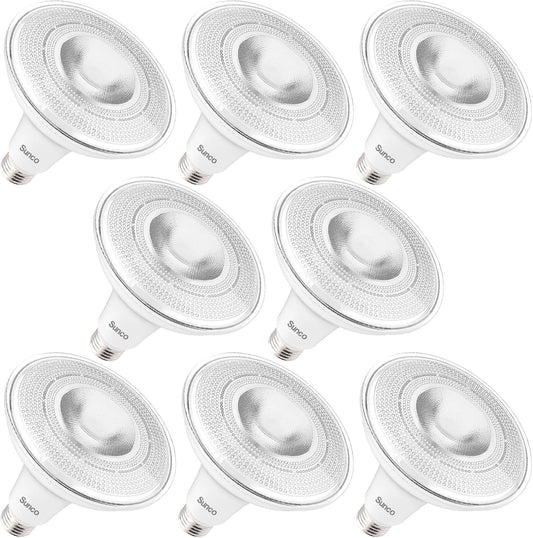 Sunco 8 Pack Outdoor LED Flood Home Patio Driveway Light, Waterproof PAR38 LED Bulb, CRI90, 5000K Daylight,1050 Lumens, 100W Equivalent 13W, Dimmable, Wet-Rated, E26 Base UL