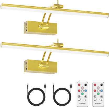 5200Mah Picture Light, Battery Operated Picture Lights for Wall, 16" Remote LED Art Light with Timer for Paintings, Dimmable Metal Painting Light for Display, Gallery (Gold)