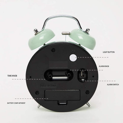 {Loud Alarm for Deep Sleepers) 4'' Twin Bell Alarm Clock with Backlight for Bedroom and Home Decoration(Green)