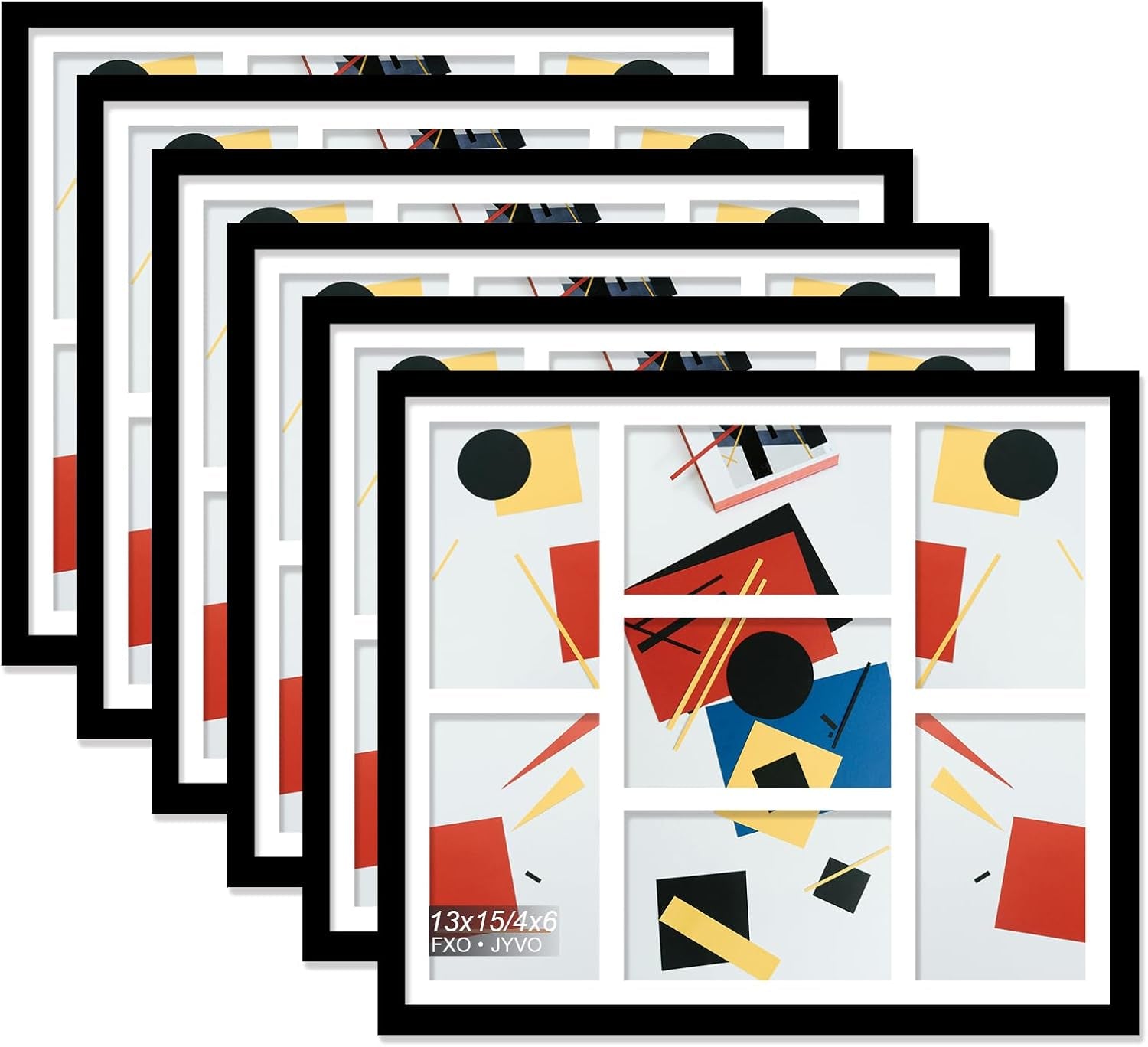 4X6 Picture Frame Collage, Display 6 4X6 Picture Collage or 13X13 Photo Only without Mat, Light Weight and High Transparent Frame for Wall - 1 Pack/Black/6-Openings