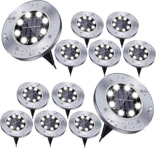 Solar Ground Lights,Solar Lights Outdoor Waterproof,Solar Garden Lights for Yard,Pathway,Landscape Lighting for Pathway Lawn Patio Deck Walkway(White Light, 12 Pack)