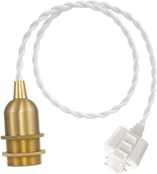 H-Type Track Hanging Light 1 Ft White Twisted Cord E12 Base Brass Pendant Light Fixture,Industrial Vintage Style Track Light for Loft Aisle Bar Foyer(No Bulb,No Track)
