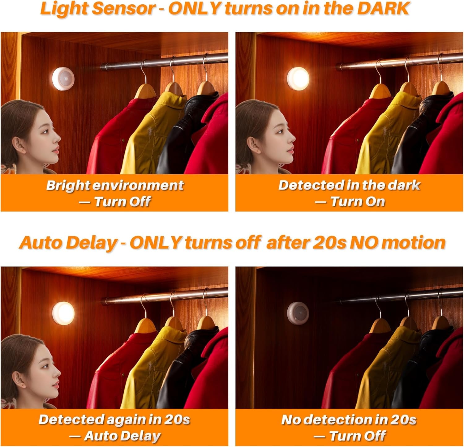 STAR-SPANGLED 3 Pack 2.8” Motion Sensor Lights Indoor AAA Battery Operated, Stick on LED Puck Light for Stairs, under Cabinet, Closet, Warm White