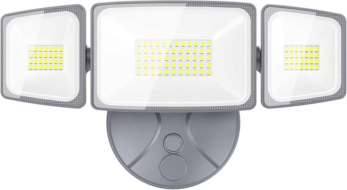 Onforu 60W Flood Lights Outdoor, 6000LM Brightness Security Lights Switch Controlled, 3 Adjustable Heads, IP65 Waterproof, 6500K Wall Mount Exterior LED Flood Light