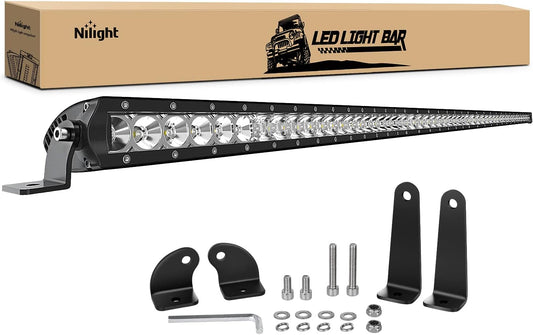 Nilight - 40007C-A 51Inch 250W Super Slim Spot Flood Combo Bar Driving Fog Single Row off Road LED Lights-2 Style Mounting Brackets, White