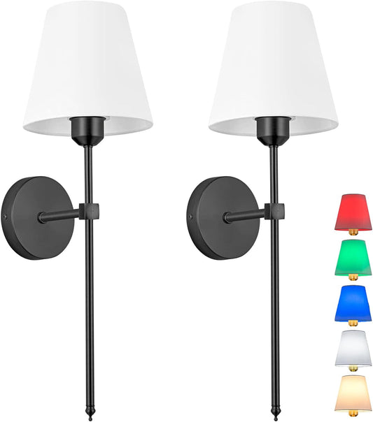 Wall Sconces Battery Operated Wall Lights Set of 2, No Wiring Required for Installation Sconces,Remote Control Wall Light Dimmable, Farmhouse Wall Lamp for Bedroom Mirror Living Room ( Color : Black )