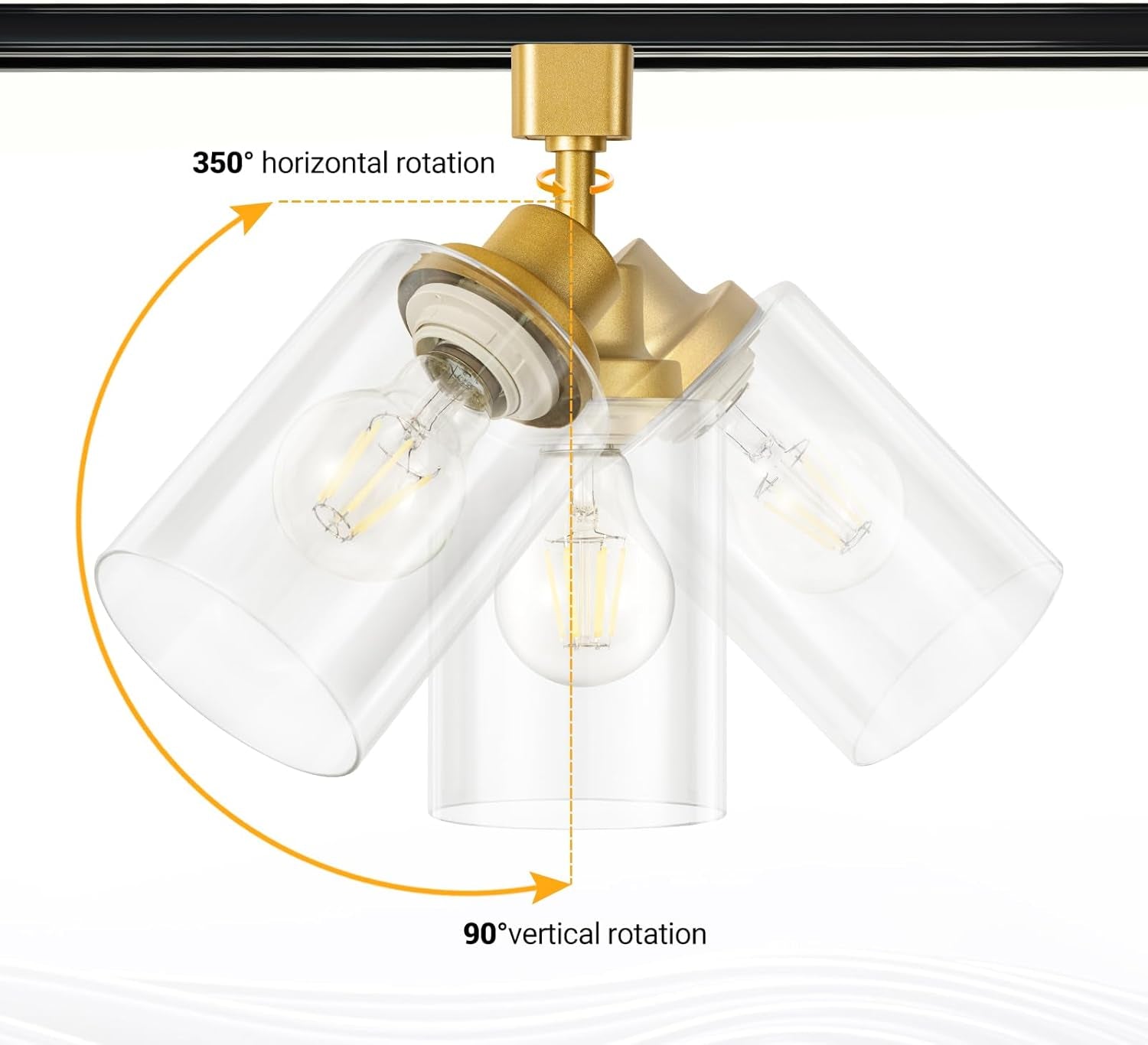 Vanoopee H Type Track Lighting Heads E26 Track Light Ceiling Modern for Kitchen, Compatible with H Track Lighting Rail System, Gold Track Lighting Fixtures with Glass Lamp Shade, 4 Pack, No Bulbs