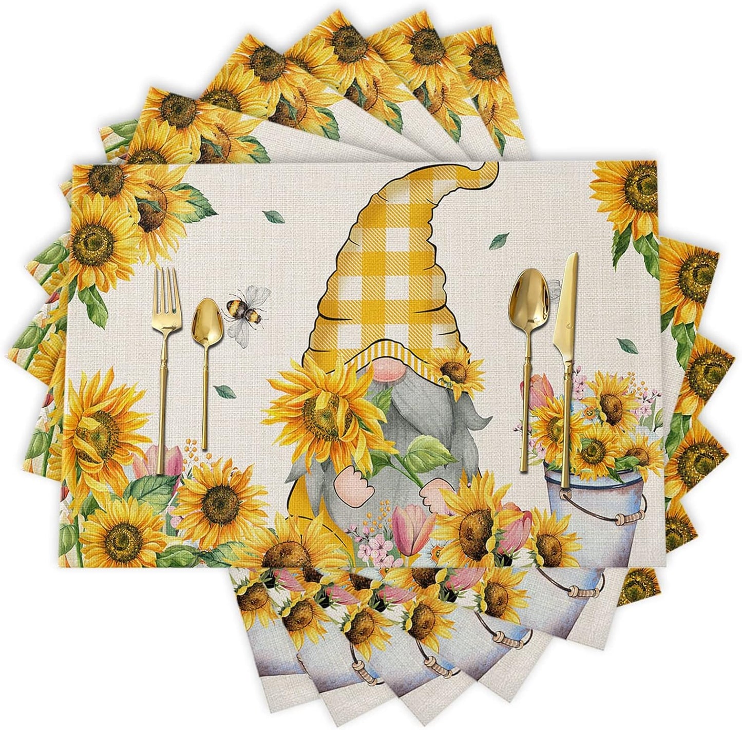 Sunflower Placemats, Red Truck Placemats for Dining Table, Farmhouse Decor Floral Placemats Set of 6, Heat-Resistant Washable Place Mats, Kitchen Table Mats for Party Sunflower Kitchen Decor Placemats