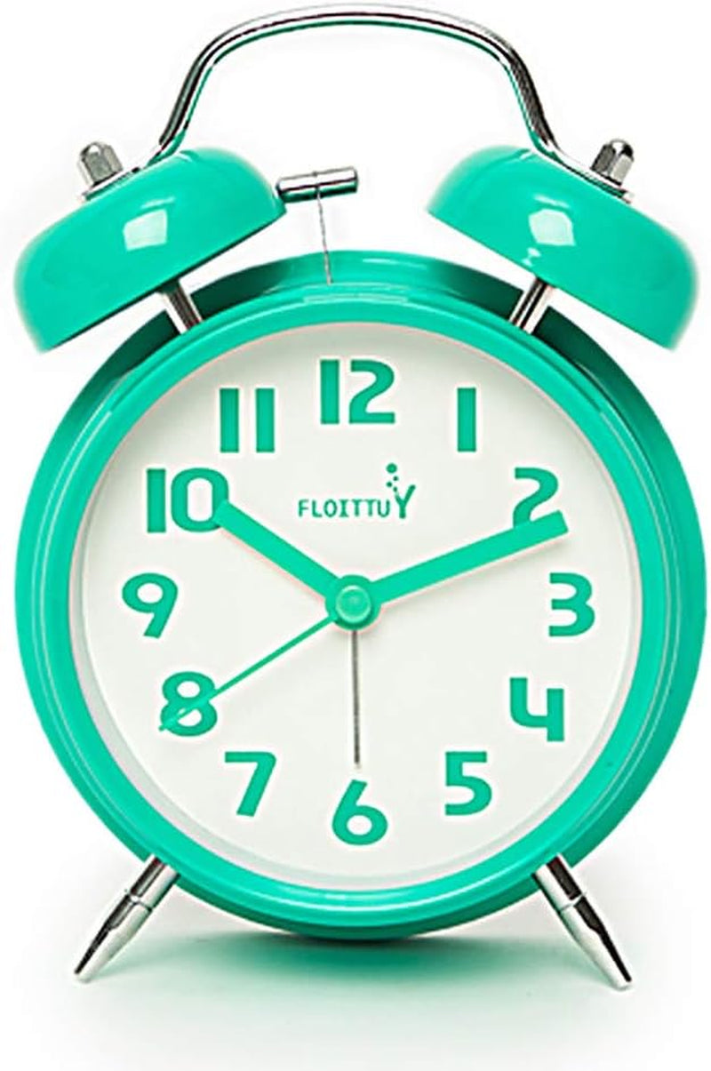{Loud Alarm for Deep Sleepers) 4'' Twin Bell Alarm Clock with Backlight for Bedroom and Home Decoration(Green)