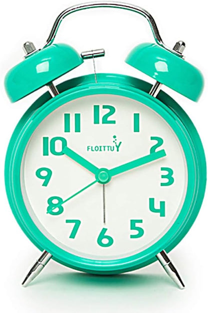{Loud Alarm for Deep Sleepers) 4'' Twin Bell Alarm Clock with Backlight for Bedroom and Home Decoration(Green)