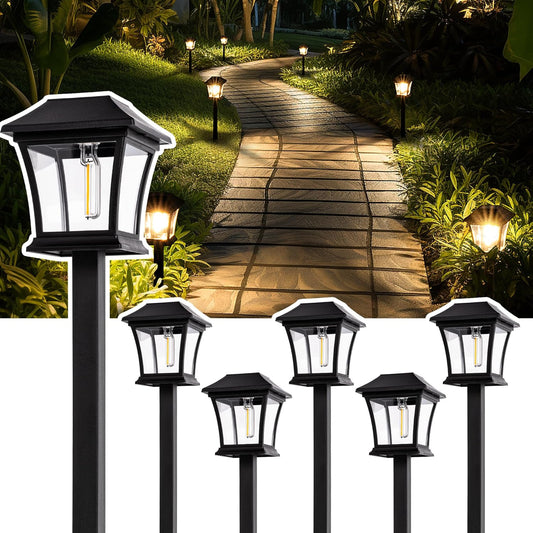 GIGALUMI Solar Pathway Lights 6 Pack Solar Lights, Waterproof Outdoor Path Light Warm White for Garden Yard Patio Lawn Porch Walkway Backyard Sidewalk