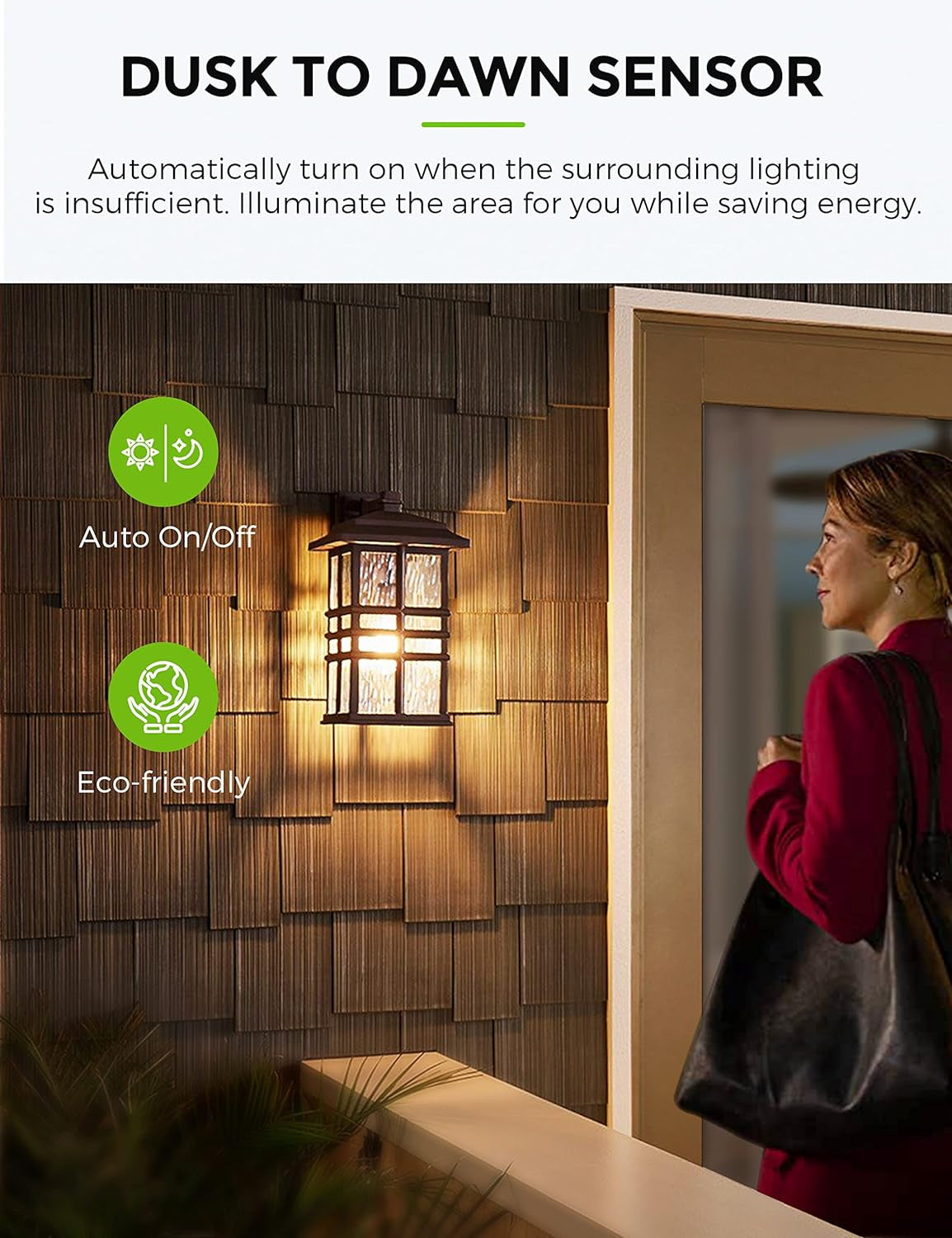 LOHAS Dusk to Dawn Sensor Light Bulbs, 40W Equivalent LED Outdoor Lighting, Warm White 2700K Automatic Photocell Light Bulb Outside, A19 6W Bright Porch Light Bulbs, 500LM E26 for Garage Patio,4 Pack