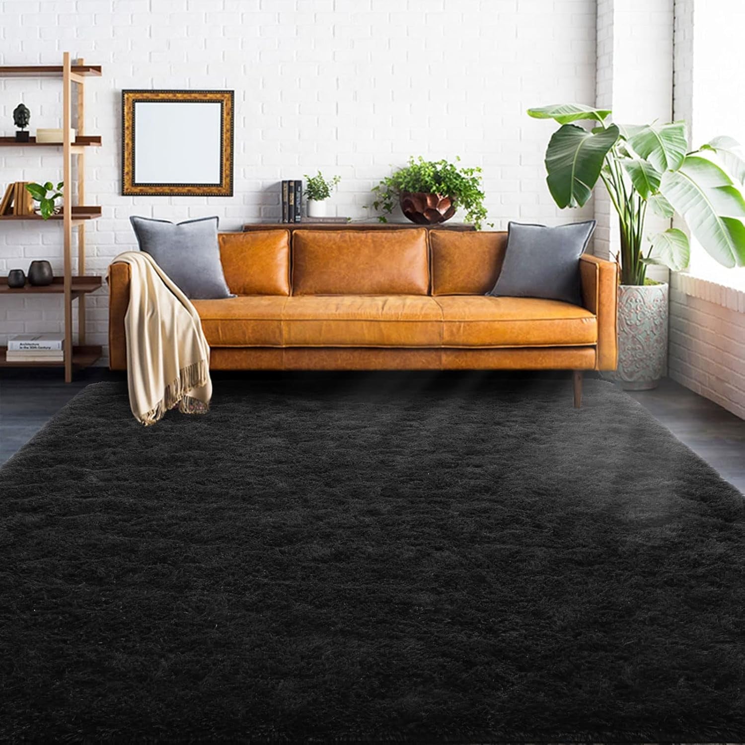 ISEAU Black Rug Super Soft Shaggy 4X6 Feet Rugs for Bedroom, Fluffy Area Rug for Living Room Floor Rug, Fuzzy and Comfy Carpet Nursery Shag Rug for Kids Boys Room Decor