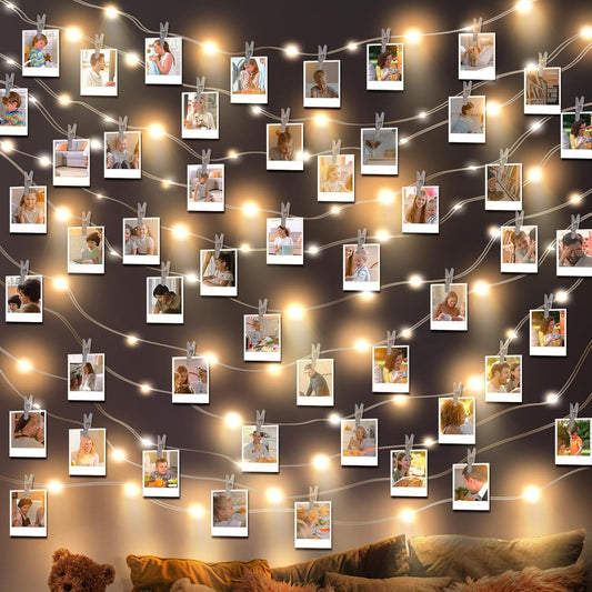 Domestar Photo Clip String Light, 16.4Ft 50LED Fairy Lights with 50 Clear Clips, Photo Light for Hanging Pictures Bedroom Wall Decor Christmas Wedding Décor