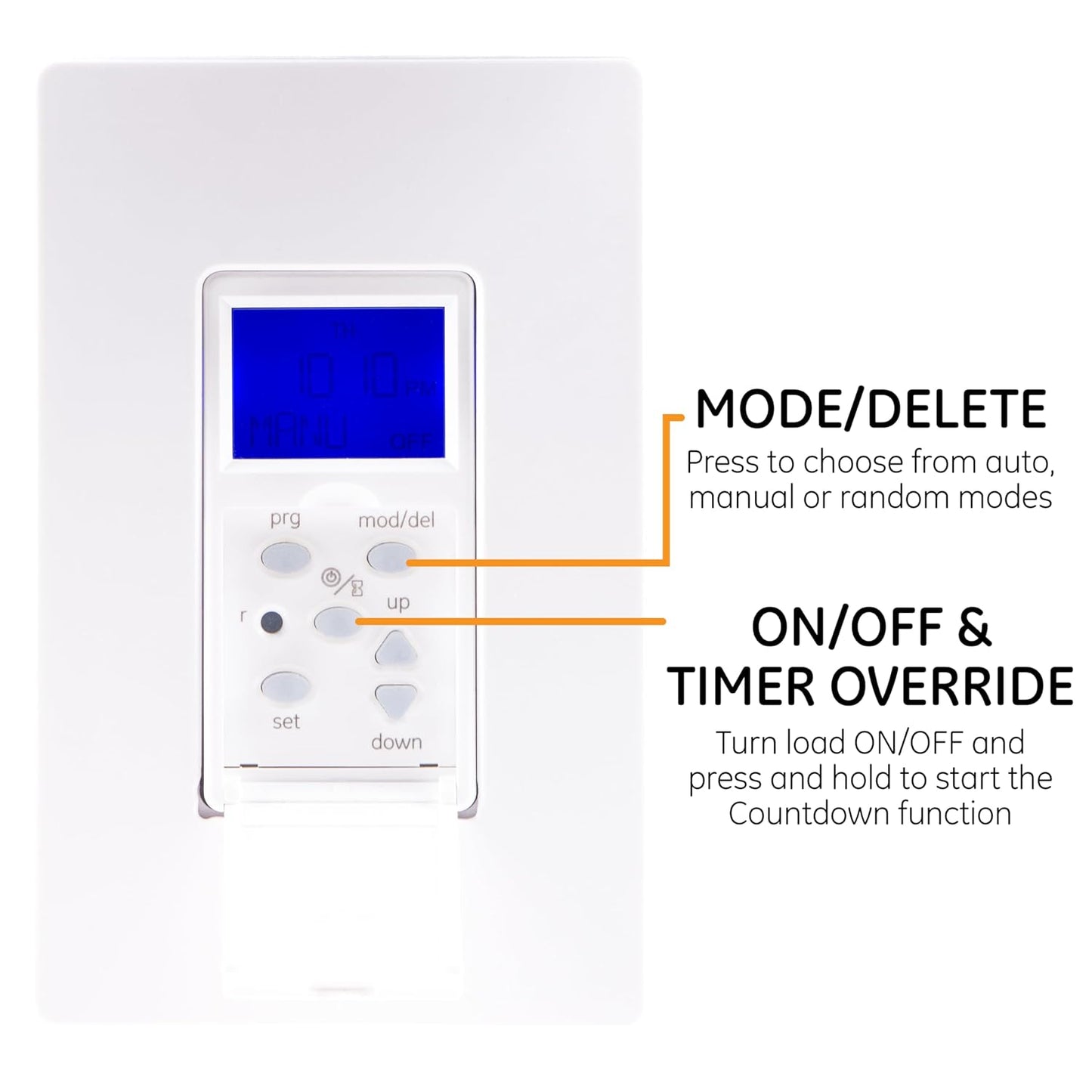 GE Sunsmart Digital In-Wall Timer, Daily On/Off Times, Programmable Settings, Sunset/Sunrise Presets, Vacation Security, White & Almond, Lights, Fans, Heaters, Timer Switch, Light Switch Timer, 32787