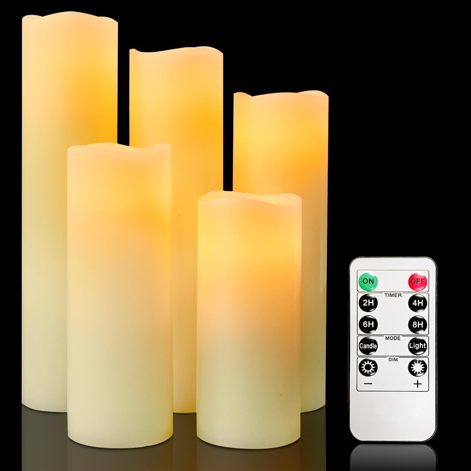 Battery Operated Flameless Candles: Remote Control LED Electric Set of 3 H4”5”6”D2.2” Ivory Real Wax Pillar Flickering Candle with Timer Home Halloween Christmas Gift Deco Ivory Classic Style