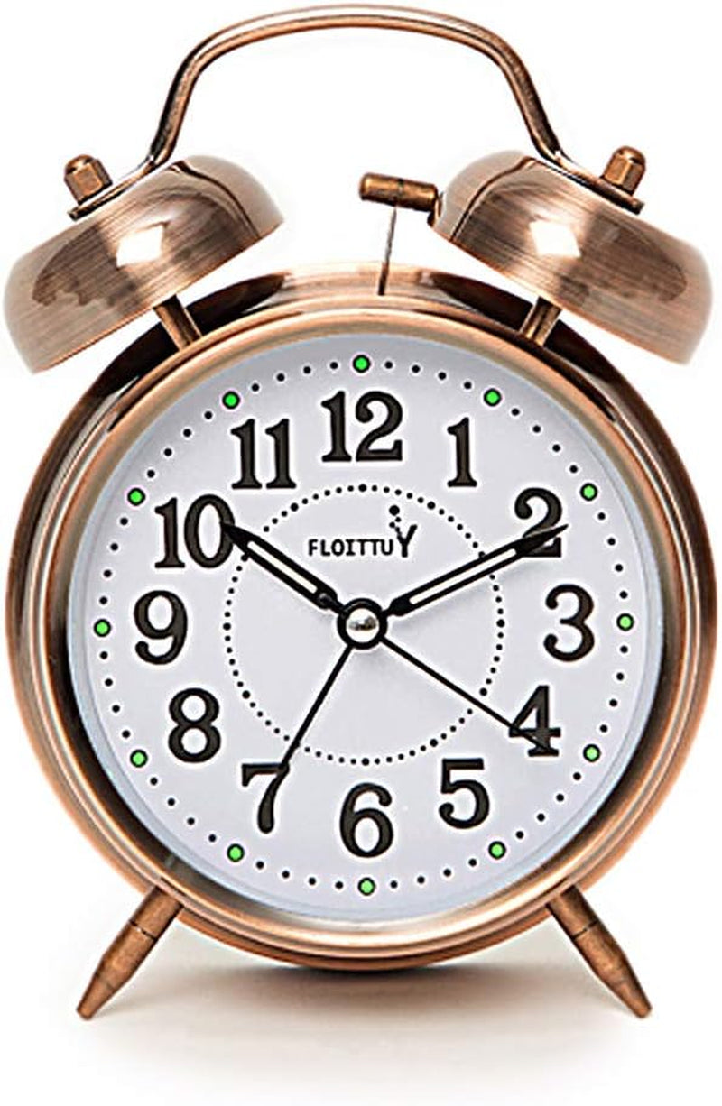 {Loud Alarm for Deep Sleepers) 4'' Twin Bell Alarm Clock with Backlight for Bedroom and Home Decoration(Green)