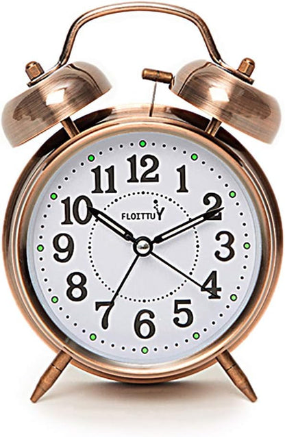 {Loud Alarm for Deep Sleepers) 4'' Twin Bell Alarm Clock with Backlight for Bedroom and Home Decoration(Green)