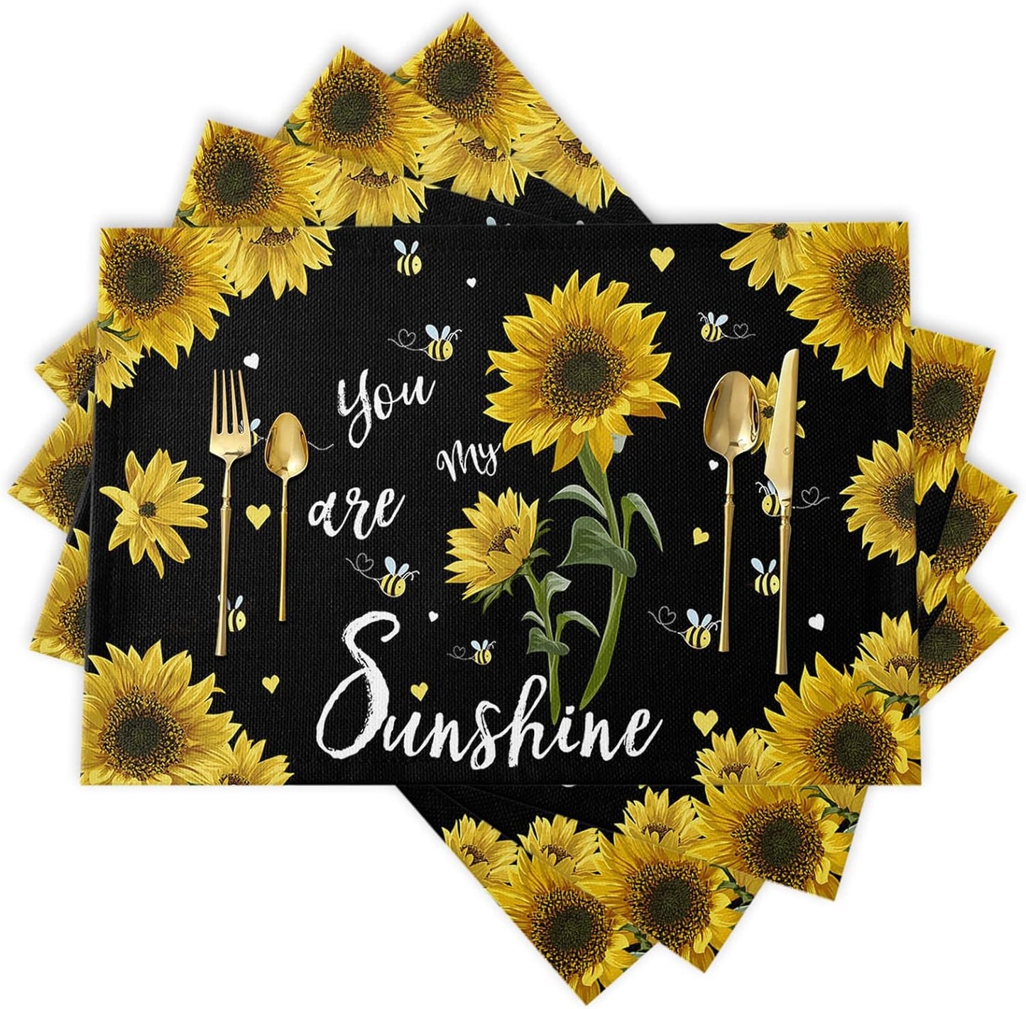 Sunflower Placemats, Red Truck Placemats for Dining Table, Farmhouse Decor Floral Placemats Set of 6, Heat-Resistant Washable Place Mats, Kitchen Table Mats for Party Sunflower Kitchen Decor Placemats