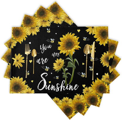 Sunflower Placemats, Red Truck Placemats for Dining Table, Farmhouse Decor Floral Placemats Set of 6, Heat-Resistant Washable Place Mats, Kitchen Table Mats for Party Sunflower Kitchen Decor Placemats