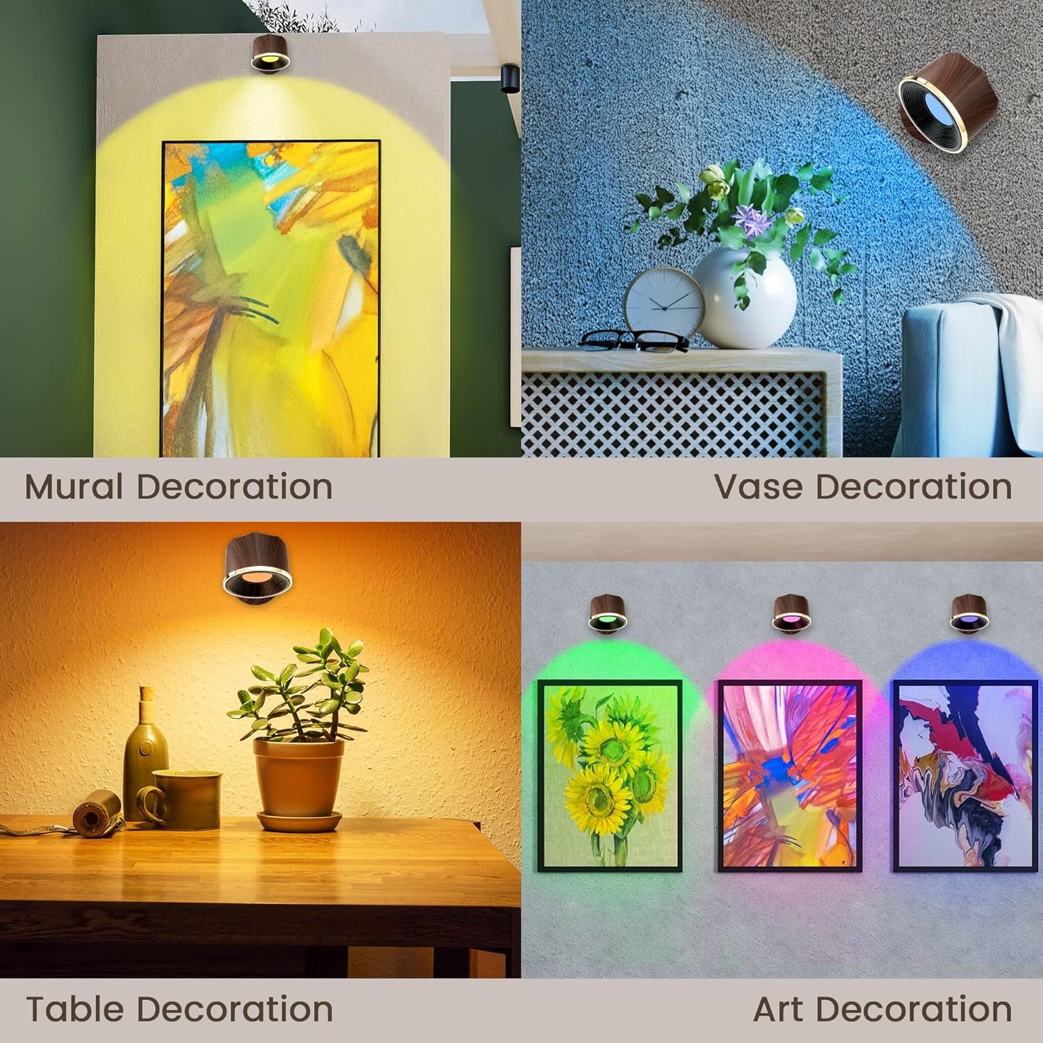 Battery Operated Wall Sconce, LED Rechargeable Wireless Wall Lights 3 White & 13 RGB Stepless Dimmable, 360°Rotate Magnetic Ball for Reading in Bed (Walnut Wood, 1PCS)