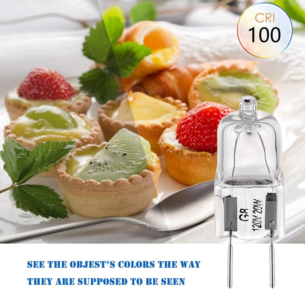 G8 Light Bulbs 20Watt 120Volt Halogen Light Bulb G8 Base Bi-Pin Shorter 1-3/8" (1.38") Length 20W T4 JCD Warm White under Cabinet Puck Lighting Replacements,10Pack