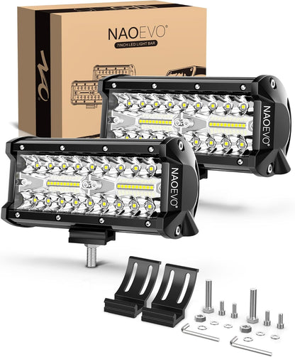 NAOEVO 7 Inch LED Light Bar, LED off Road/Fog/Driving Lights LED Pods with Spot Flood Combo, LED Work Lights for Truck Boat UTV ATV, 2-Pack (White)