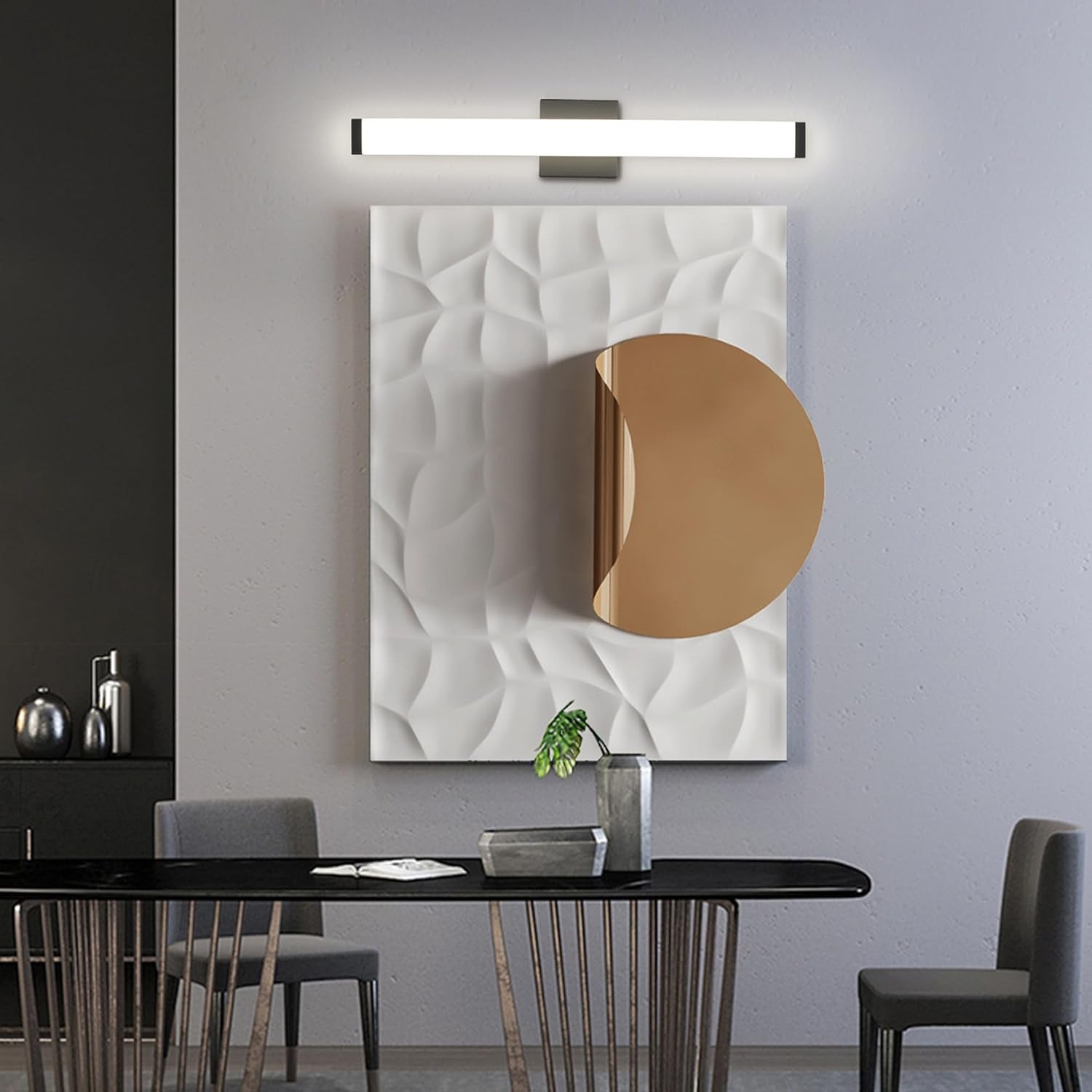 Bathroom Vanity Light Brushed Nickel Square LED 24 Inch 14W 4000K Natural White Light Wall Bar Lighting Fixtures over Mirror (Matte Black, 24In)