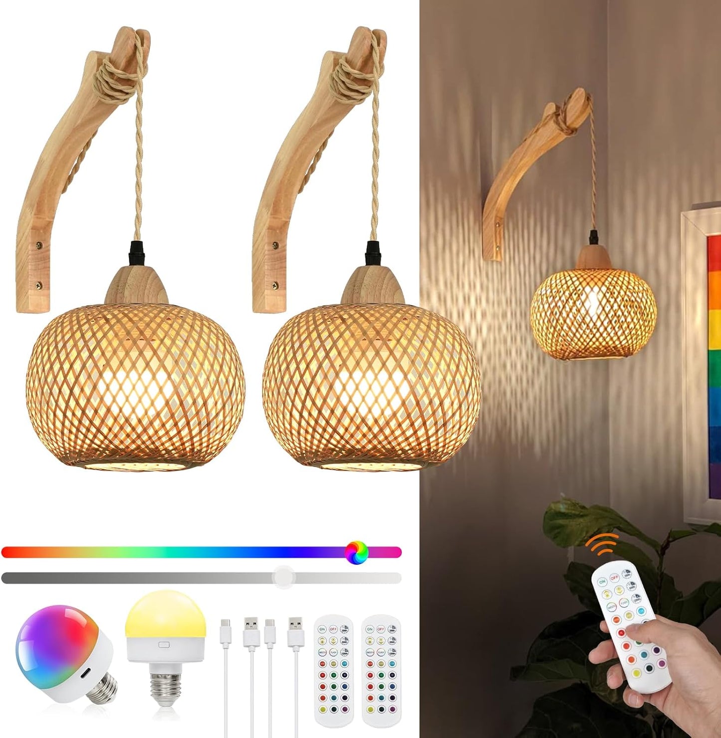 Frideko 3-Light Bathroom Vanity Light Fixtures, Modern Rattan Bathroom Lighting Fixtures over Mirror, Boho Wall Sconces with Woven Lampshade, Black Wall Lamp for Farmhouse Living Room Bedroom
