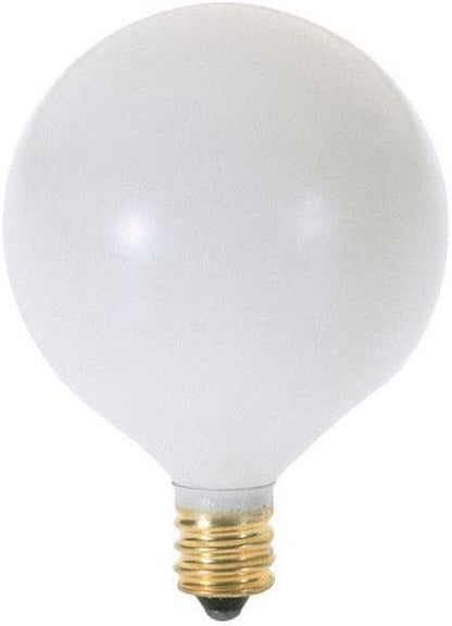 KOR (Pack of 10) G16.5 White Finsh Decorative (E12) Candelabra Base Globe Shape Incandescent 120V G16 1/2 Light Bulbs (25)