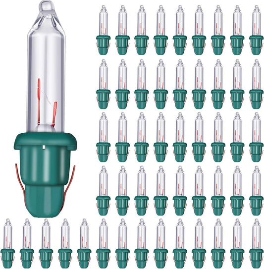 Mudder 50 Pcs Replacement Mini Light Bulbs Christmas Tree 2.5 V Incandescent String Light Bulbs Glass Lights with Base Indoor Outdoor Xmas Decor, 0.17 Ampere, 0.425 Watt (Clear,Green)