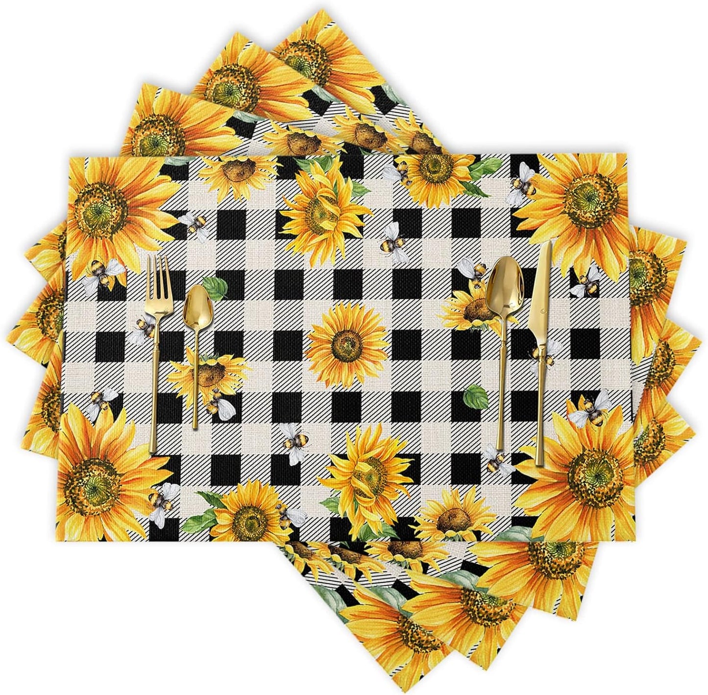 Sunflower Placemats, Red Truck Placemats for Dining Table, Farmhouse Decor Floral Placemats Set of 6, Heat-Resistant Washable Place Mats, Kitchen Table Mats for Party Sunflower Kitchen Decor Placemats