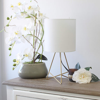 Simple Designs LT2066-GDW-LB 14" down to the Wire Table Lamp for Bedroom, Living Room, Entryway, Office, Gold with White Shade, with Feit LED Bulb Included