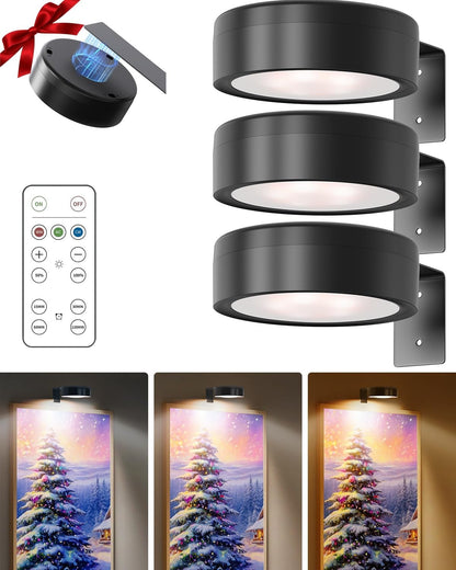 Picture Lights for Wall, Wireless Wall Decor Lights for Picture Artworking Frame Portrait,Battery Operated Magnetic Led Painting Light with Remote Dimmable Timer,Wall Art Display Light for Paintings