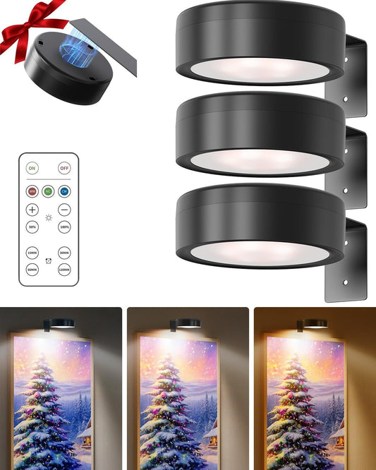 Picture Lights for Wall, Wireless Wall Decor Lights for Picture Artworking Frame Portrait,Battery Operated Magnetic Led Painting Light with Remote Dimmable Timer,Wall Art Display Light for Paintings