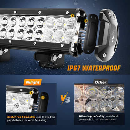 Nilight LED Light Bar 20 Inch 126W Spot Flood Combo Led off Road Lights 12V 5Pin Rocker Switch LED Light Bar Wiring Harness Kit, 2 Years Warranty, Model: ZH082, Clear