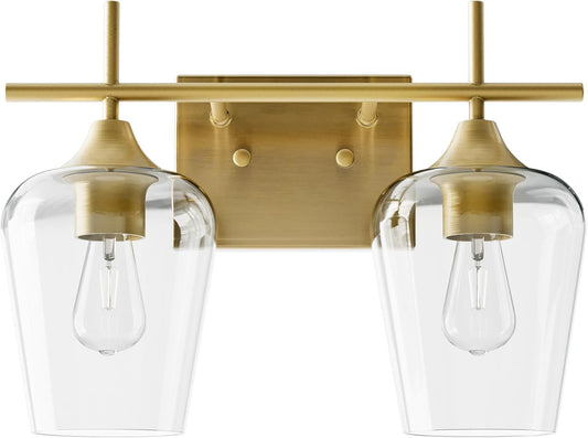 VONLUCE Bathroom Vanity Light, 2 Light Bathroom Light Fixture over Mirror, Bathroom Wall Lamp with Clear Glass, Modern Gold Vanity Lighting Fixtures for Bathroom, Bedroom, Hallway
