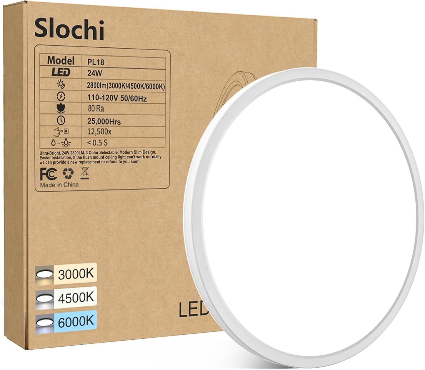 4PACK LED Flush Mount Ceiling Light Fixture White, 9Inch 24Watt, 3000K/4500K/6000K LED Ceiling Light, Ultra Slim Flush Mount LED Ceiling Lamp for Bedroom, Living Room, Kitchen, Hallway,Not-Dimmable