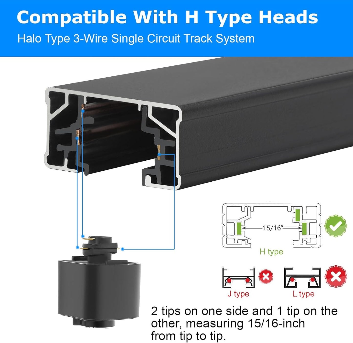 H Track Lighting Rails Kit H Type Track Rails Compatible with Single Circuit 120V H Style Track System for H LED Track Lighting Heads(Black, 13.2Ft)