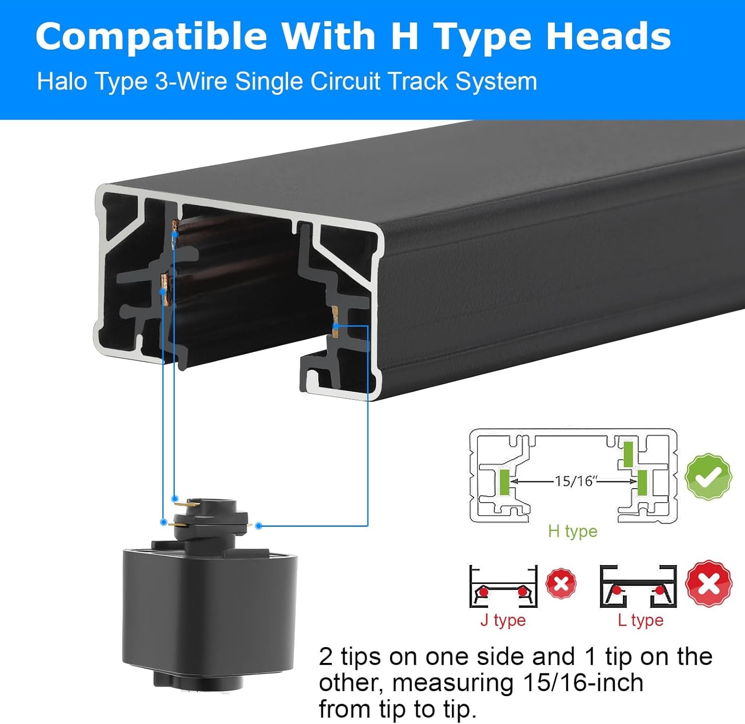 H Track Lighting Rails Kit H Type Track Rails Compatible with Single Circuit 120V H Style Track System for H LED Track Lighting Heads(Black, 13.2Ft)