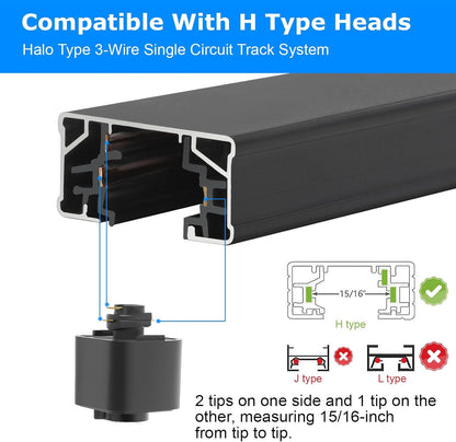H Track Lighting Rails Kit H Type Track Rails Compatible with Single Circuit 120V H Style Track System for H LED Track Lighting Heads(Black, 13.2Ft)