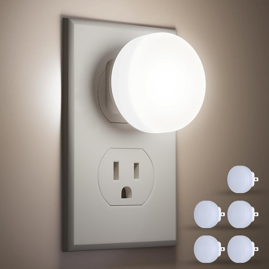 FOLKSMATE 5 Pack LED Night Light, Plug-In Dusk to Dawn Light Sensor Nightlight for Bathroom, Bedroom, Adults & Kids Room, Kitchen, Stairway, Nursery, Daylight White